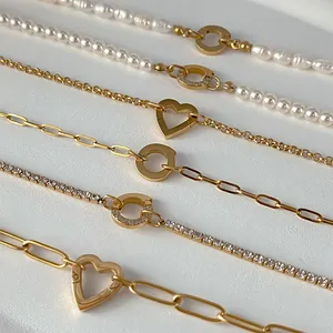 Collar con Colgante EManco, <span class=keywords><strong>Cadena</strong></span> <span class=keywords><strong>de</strong></span> <span class=keywords><strong>Perlas</strong></span> con Cierre <span class=keywords><strong>de</strong></span> Corazón, para Manualidades, Colgante DIY, Acero Inoxidable, Resistente al Agua, para Mujer, Dropshipping - Product Image 3