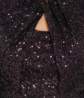 Haut à manches longues en sequins Glam Plum personnalisé pour femmes avec découpe en forme de trou de serrure, chemisier de soirée scintillant pour les soirées et les tenues de club