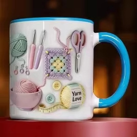 Ceramic <b>Mug</b> With <b>Knitting</b> Design 11Oz Coated Cup For Craft Lovers - Product Image 4