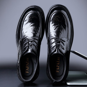Chaussures Derby en cuir noir pour hommes FAPAI, bout rond, chaussures habillées de bureau, lacets avant, couleur unie, cuir de vachette pleine fleur - Product Image 2