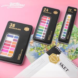 Keep Smiling Professional 24 colores Aquarelle Juego de pintura de <span class=keywords><strong>acuarela</strong></span> sólida <span class=keywords><strong>con</strong></span> pincel de artista en caja - Product Image 2