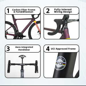 Bicicleta de Carretera FUOCO TOP 24 Velocidades, Cuadro Integrado de Carbono Ligero OEM, Manillar de Carbono, Frenos de Disco 700C, Fibra de Carbono, Certificación UCI, Aerodinámica - Product Image 3