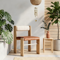 Chaise de designer nordique moderne en bois massif, chaise de salle à manger rétro avec dossier en corde et assise en cuir souple pour la maison et le café