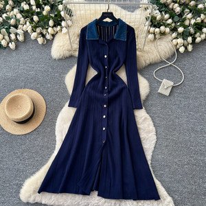 Abiti da Donna all'Ingrosso dalla Cina 2026: Vestito Vintage Francese Color-Block a <span class=keywords><strong>Maniche</strong></span> <span class=keywords><strong>Lunghe</strong></span> con Vita Definita, Abbigliamento Femminile Elegante da Ufficio - Product Image 5