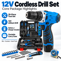 Kit combiné perceuse sans fil 12V OEM 29 pièces, ensemble d'outils manuels multifonctionnels avec mallette pour l'entretien et le bricolage (fabricant)