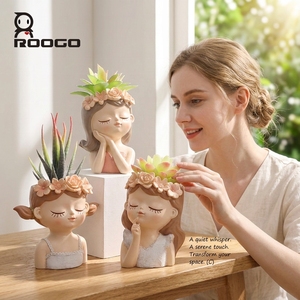 עציץ מקסים בצורת דמות נערה של ROOGO עם חור ניקוז לצמחי חוץ, עציצים ואדניות לגינה - Product Image 1