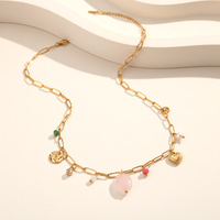 Collier personnalisé populaire en acier inoxydable plaqué or 18 carats avec chaîne trombone et breloque perle en pierre naturelle