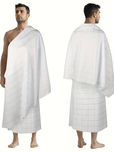 Lot de 2 serviettes musulmanes blanches pour hommes – en fibre de polyester épaissie, châle de prière arabe traditionnel avec détails à pompons et élégant - Product Image 2