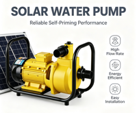 Pompe centrifuge solaire auto-amorçante DC à haut débit de 1,5 kW, ensemble complet avec boîtier de contrôle MPPT, pompe à eau solaire de surface portable
