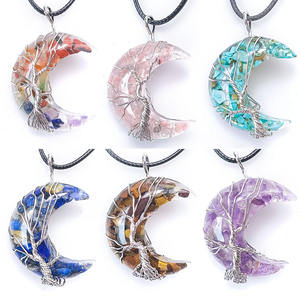 Cristal naturel pierre lune forme Chakala arbre de vie fil enroulé pendentif améthyste oeil de tigre pierres précieuses collier <span class=keywords><strong>bijoux</strong></span> bricolage - Product Image 2