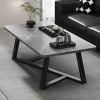 Table basse moderne en pierre avec plateau en ardoise et structure métallique pour salon, légère, luxueuse, haut de gamme, facile à assembler et à nettoyer