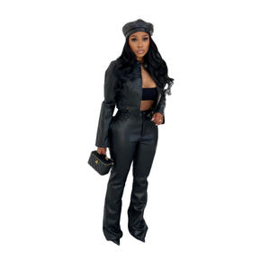 ชุดเซ็ต 2 ชิ้น กางเกงขา<span class=keywords><strong>ย</strong></span>าวทรงวินเทจ ผ้า PU <span class=keywords><strong>ย</strong></span>ืดหยุ่น แฟชั่นลำลอง สำหรับผู้หญิง - Product Image 3