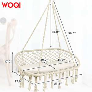 Silla Colgante Doble Woqi Ovalada de 51.5 Pulgadas, Color Blanco Hueso, con Borlas Tejidas, Hamaca, Columpio de Jardín, Cuna, Silla para Balcón Interior y Exterior - Product Image 1