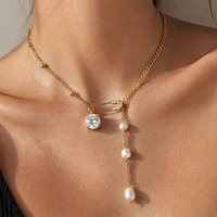 Colliers tendance plaqués or 18 carats avec pendentif trombone, colliers à pampilles en perles d'eau douce, colliers en zircon, cadeau pour femme, bijoux de luxe
