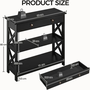 Table console <span class=keywords><strong>tiroir</strong></span> étagères de rangement table de canapé en bois mince pour couloir entrée salon pour petits espaces noir - Product Image 3