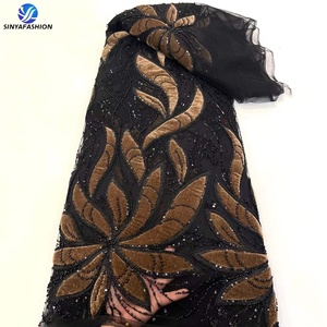 Pizzo ricamato in velluto di cotone di lusso con paillettes di alta qualità da <span class=keywords><strong>donna</strong></span> festa in velluto francese con paillettes di pizzo - Product Image 2