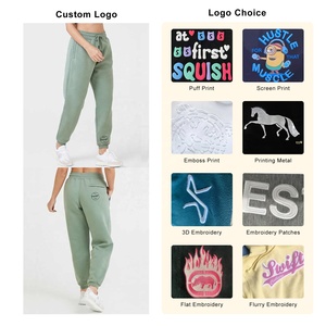 Top Jogger Pantalones <span class=keywords><strong>verde</strong></span> claro 310gsm polar mujeres pantalones de chándal al por mayor pantalones de chándal sueltos personalizados Puff impresión Logo - Product Image 5