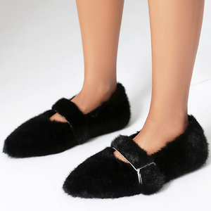 Big Size 45 Women Custom Styles Plush Fur <b>Sandals</b> Dress Pointed Toe Wide Fit Fluffy Furry Buckle Flat Shoes - Product Image 1