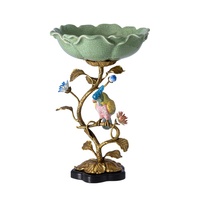 Plateau à fruits EXHY classique en porcelaine et cuivre avec décoration angulaire élégante 26*26*37cm pour la maison, le club-house, la salle à manger