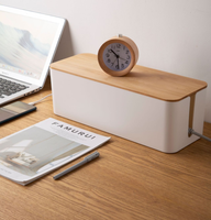 Boîte de rangement pour gestion des câbles, grand support de rangement en bambou pour le bureau, la maison, la cuisine, la télévision et l'ordinateur