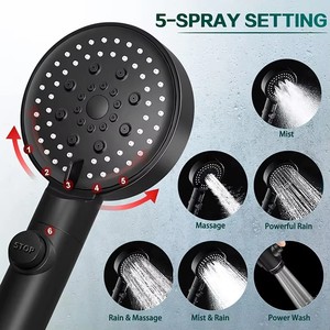 Superhome Accessoires de salle de bain Pommeau de douche à main 6 modes réglable haute pression économie d'eau arrêt à une touche massage chromé - Product Image 5