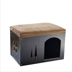 Printed Pattern Wooden <strong>Pet</strong> <strong>Bed</strong> MDF Dog House Kennel Rabbit Hide with Door - Product Image 3
