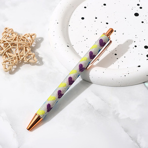 Sparkly Heart <b>Glitter</b> Pattern Press Metal Ballpoint Pen Wholesale Gift Pen For Wedding Business Promotion - Product Image 5