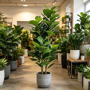 Fiddle-leaf fig – Modern Faux Green <b>Plant</b> for Living Room Decor - Product Image 3