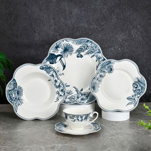 Lot de 20 Assiettes en Céramique Classiques Bleues de Luxe – Vaisselle en Porcelaine pour la Maison – Ensemble de Vaisselle de Table - Product Image 1