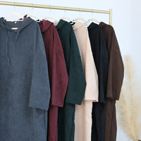 Robe Décontractée Abaya Islamique Musulmane de Couleur Unie à Manches Longues Grande Taille Automne Hiver pour Femme