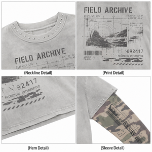 Custom 300Gsm Double Layer Camo Sleeve T <b>Shirt</b> 100% Cotton Flag Graphic Print Boxy Fit Heavyweight Streetwear Men T <b>Shirt</b> - Product Image 3