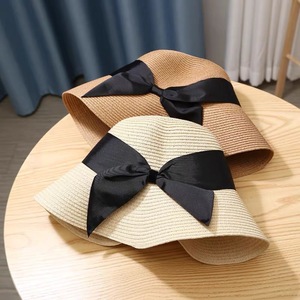 <span class=keywords><strong>Sombrero</strong></span> de paja con lazo para mujer y niña, gorro de paja con lazo de ala ancha para playa y sol, gorra de Panamá plegable - Product Image 5