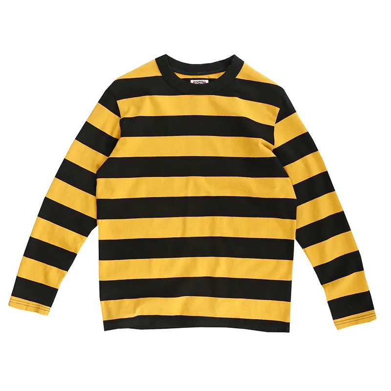 custom long sleeve stripe double yarn heavy cotton 230GSM t shirt