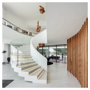 Escalera Curva <span class=keywords><strong>con</strong></span> Iluminación <span class=keywords><strong>LED</strong></span> - Escalera Curva de Lujo para Interiores de Villas <span class=keywords><strong>con</strong></span> Barandilla de Vidrio Templado - Product Image 3