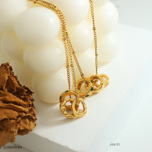 Collana pendente con diamanti smeraldi in acciaio inossidabile da donna placcato oro 18K gioiello impermeabile collier acier inossidable bijoux - Product Image 5