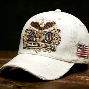 Cappello da Baseball da Uomo a 6 Pannelli in Cotone Lavato 100% con Stampa Commemorativa Aquila 250° Anniversario 1776-2026 - Edizione Transfrontaliera - Product Image 5