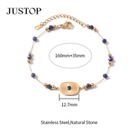 Bracelet à breloques JUSTOP fantaisie en pierres précieuses turquoise, plaqué or 18 carats, en acier inoxydable, unisexe, motif boule, tendance