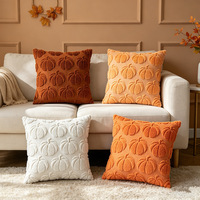 Housse de coussin en polyester à motif citrouille d'Halloween, brodée, en peluche, personnalisée, décoration d'automne pour canapé et salon