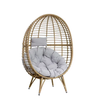 Fauteuil œuf en rotin d'extérieur avec coussin, chaise longue œuf en rotin pour patio avec support pour jardin et balcon