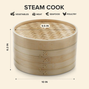 Il piroscafo di gnocchi di bambù naturale con coperchio contiene 2 paia di bacchette, 1 piatto di salsa e 50 fodere di carta cerata-fornello a vapore - Product Image 3