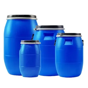 30L 50L 60L 110L 125L 160L 200LHDPEブルードラムオープントッププラスチックケミカルバレルコンテナ、アイアンフープリング付き