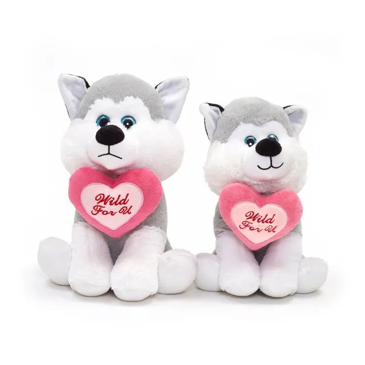 Оптовая продажа, подарки на день Святого Валентина, маленькая собака, обнимающее сердце, плюшевая игрушка хаски на День святого Валентина