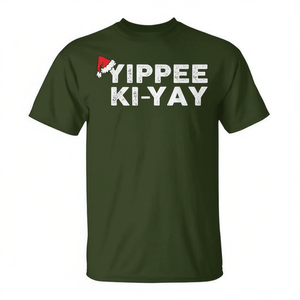 Yippee Ki Yay T-shirt de Noël vert avec motif de fête, vêtements pour hommes - Product Image 2