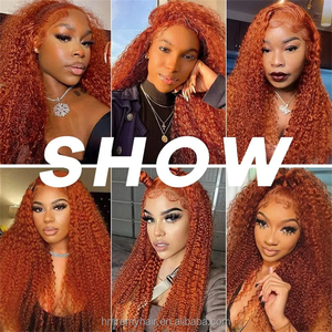 Vente en gros 100% brésilien #350 couleur orange gingembre HD Transparent 13x4 pour dentelle frontale 40 pouces de long femmes noires perruques de <span class=keywords><strong>cheveux</strong></span> humains - Product Image 5