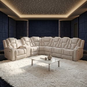 Ensemble de <span class=keywords><strong>canapé</strong></span> d'angle inclinable <span class=keywords><strong>électrique</strong></span> capitonné avec appui-tête rembourré en éponge et console de rangement pour salon - Product Image 5