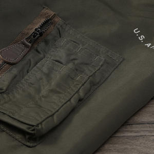 Men's Early World II Estilo MA-1 Piloto Jaqueta Casual Stand Collar Botão Decoração Outono Bordado Feito Canvas para Outono Desgaste - Product Image 4