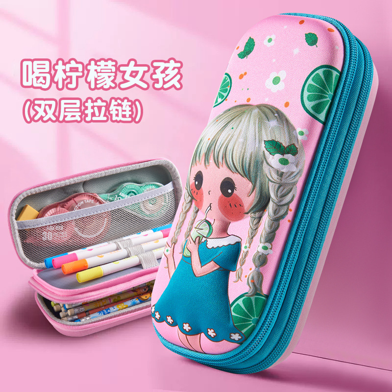 [drink lemon girl] double zipper/3d large capacity