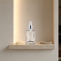 Flacon compte-gouttes en verre vide pour huile essentielle, flacon carré transparent avec bouchon compte-gouttes doré, fournitures d'emballage cosmétique