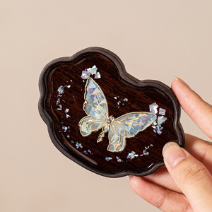 Ebony Butterfly <b>Teacup</b> Coaster Irregular Shape Chinese Style Heat Insulating Tea Tray - Product Image 1
