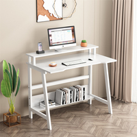 Bureau d'ordinateur moderne et industriel, gain de place, en bois et en acier, bureau à domicile avec étagères de rangement, table d'étude